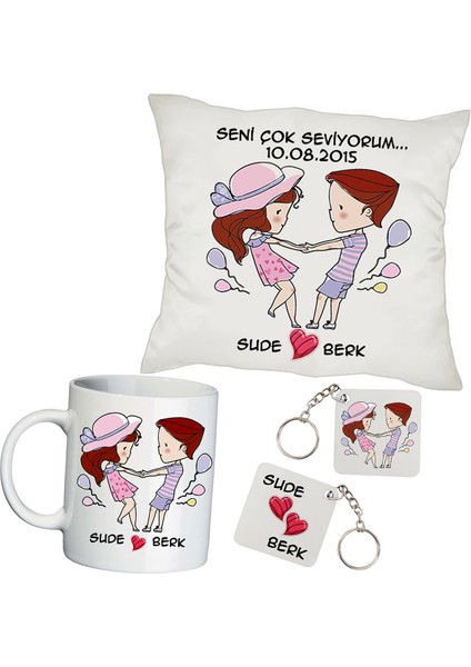 İsim Baskılı Romantik Sevgililer Hediye Seti