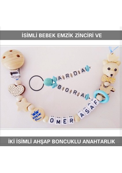 Isimli Bebek Emzik Zinciri ve Iki Isimli Anahtarlık Seti