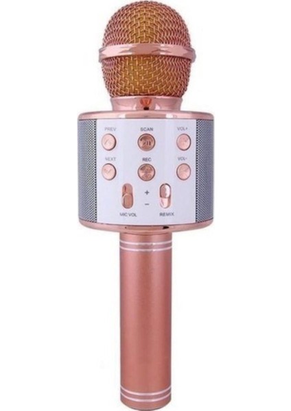 Profesyonel Bluetoothlu Karaoke Mikrofon - Aux Sdcard - Rosegold