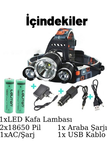 Dailylink USB Şarj Edilebilir 3 LED Kamp Kafa Lambası El Feneri