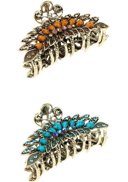 2 x Büyük Kadın Saç Klipsleri Metal/rhinestone Kristal Jaw Barrettes (Yurt Dışından)