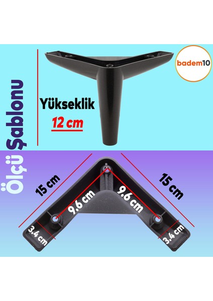 Piko Lüks Mobilya Kanepe Sehpa Tv Ünitesi Koltuk Ayağı 12 cm Siyah Baza Ayakları fırsatları