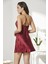 Saten Dantelli Gecelik ve Sabahlık Takımı - 4438 Bordo 5
