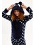 Kadın Lacivert Tavşan Puanlı Arka Fermuarlı Polar Tulum Pijama 3