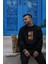 Collection Unisex Bisiklet Yaka Siyah Oversize Baskılı ve Nakışlı Sweatshirt 1