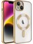 Case World Caseworld Apple iPhone 14 Plus Mag Safe Özellikli Lens Korumalı Logo Gösteren Şeffaf Luxury Silikon Kılıf - Gold 1