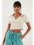 Slim Fit Polo V Yaka Crop Bluz Bayan Bluz 5865035 1