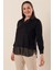 Şifon Detaylı Gömlek Yaka Rahat Kesim Büyük Beden Bluz Siyah 2