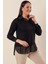 Şifon Detaylı Gömlek Yaka Rahat Kesim Büyük Beden Bluz Siyah 3