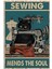 Ahşap Vintage Tablo " Sewing Mends The Soul" Ahşap Mdf 25X35 cm 1