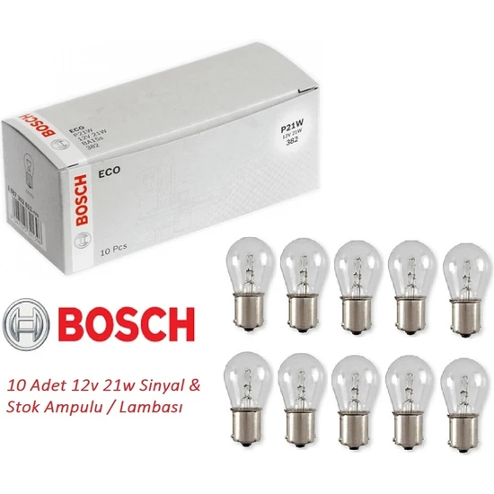 Bosch 12 Volt 21 Watt Sinyal Stop Ampulu Lambası 93 Tek Duy Ampul Takımı 10 Adet