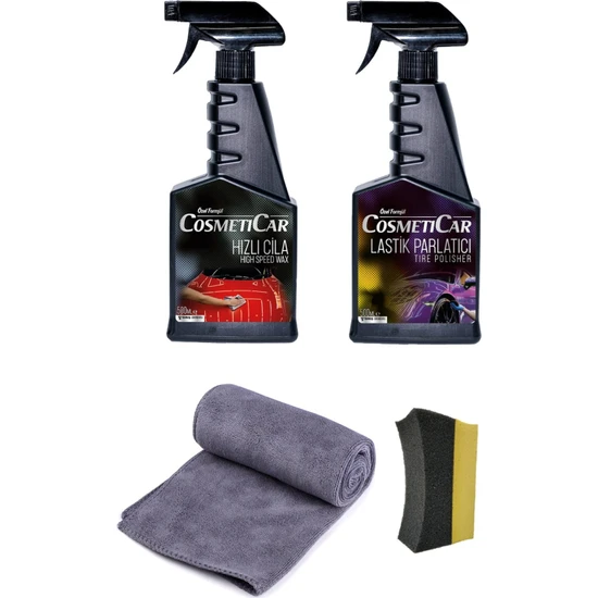 hepsiburada CosmetiCar Hızlı Cila 500ML Lastik Parlatıcı 500ML 50X70CM Mikrofiber Bez Uygulama Süngeri 4'lü Set hepsiburada CosmetiCar Hızlı Cila 500ML Lastik Parlatıcı 500ML 50X70CM Mikrofiber Bez Uygulama Süngeri 4'lü Set