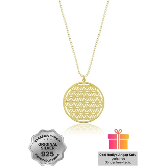 ERN Silver Hediye Kutulu Altın Kaplama Yaşam Çiçeği Kolyesi Sevgiliye Hediyelik Zarif  925 Ayar Gümüş Kolye