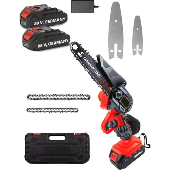 Germany Steel 88 Vf 10-15 cm Uzun Kısa Pala ve Zincir 2x Akü Çantalı Şarjlı Dal Kesme Budama Testere Germany Steel 88 Vf 10-15 cm Uzun Kısa Pala ve Zincir 2x Akü Çantalı Şarjlı Dal Kesme Budama Testere