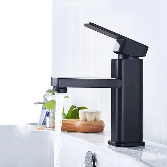 FAWER Faucet & Shower Siyah Lavabo Bataryası Kare - 602B