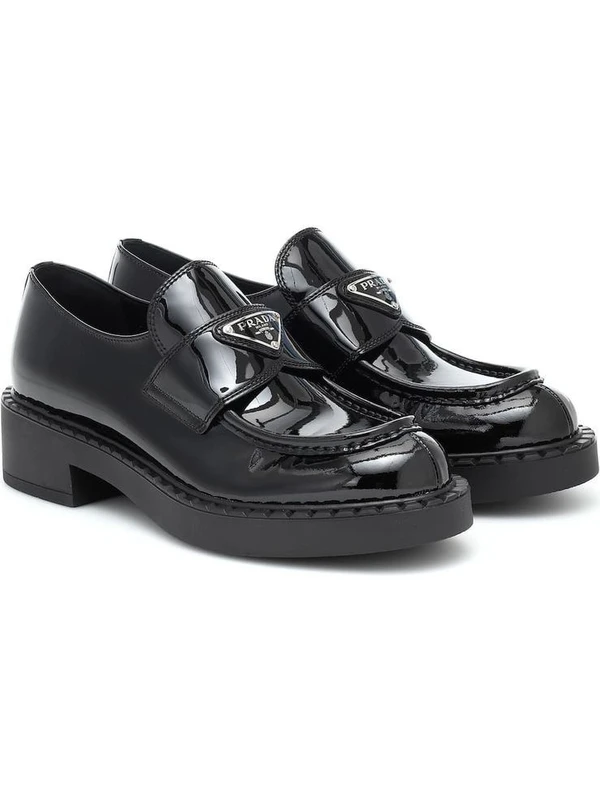 Passionis Prada Klasik Ayakkabı - Prada Black Brushed Leather Loafers -Prada Parlak Klasik Ayakkabı