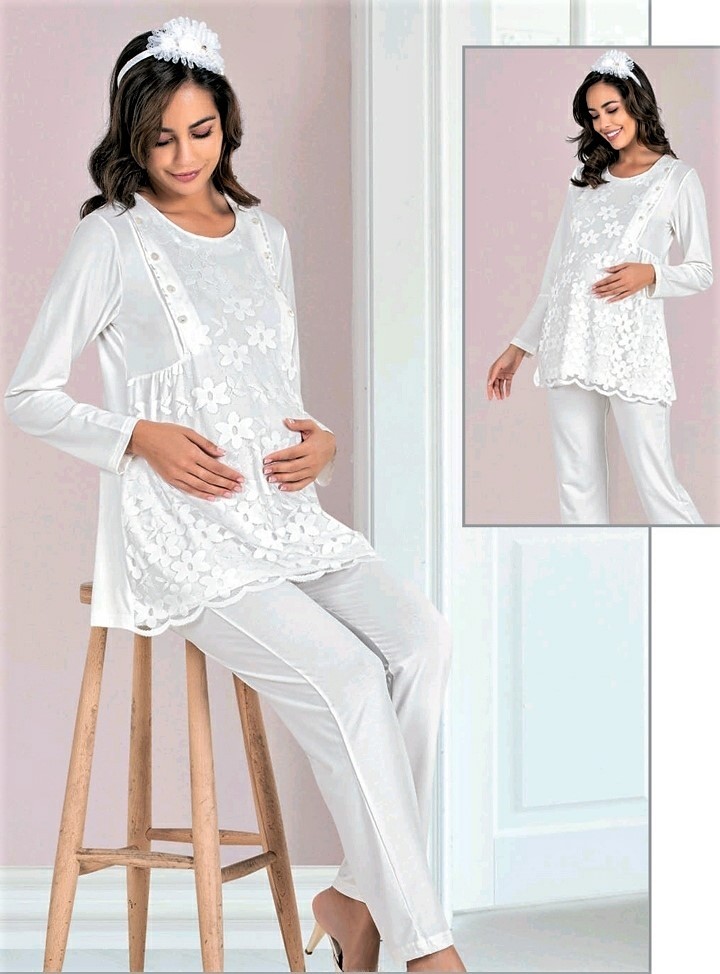 Flz Hamile Pijama Takımı Ekru