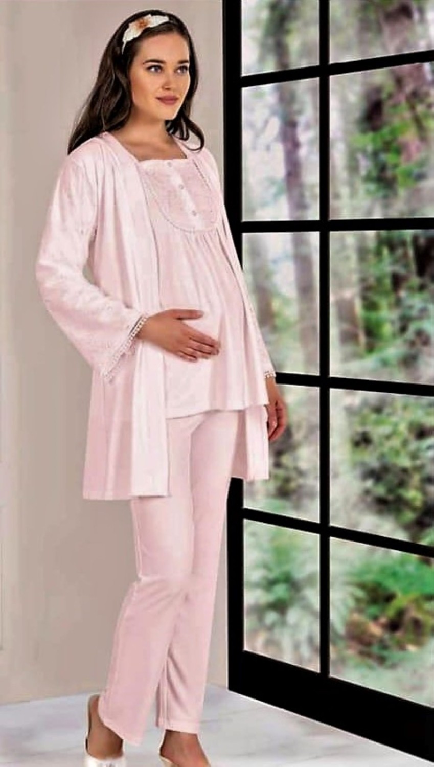 Flz Sabahlıklı 3'lü Lohusa Pijama Takımı görsel 2