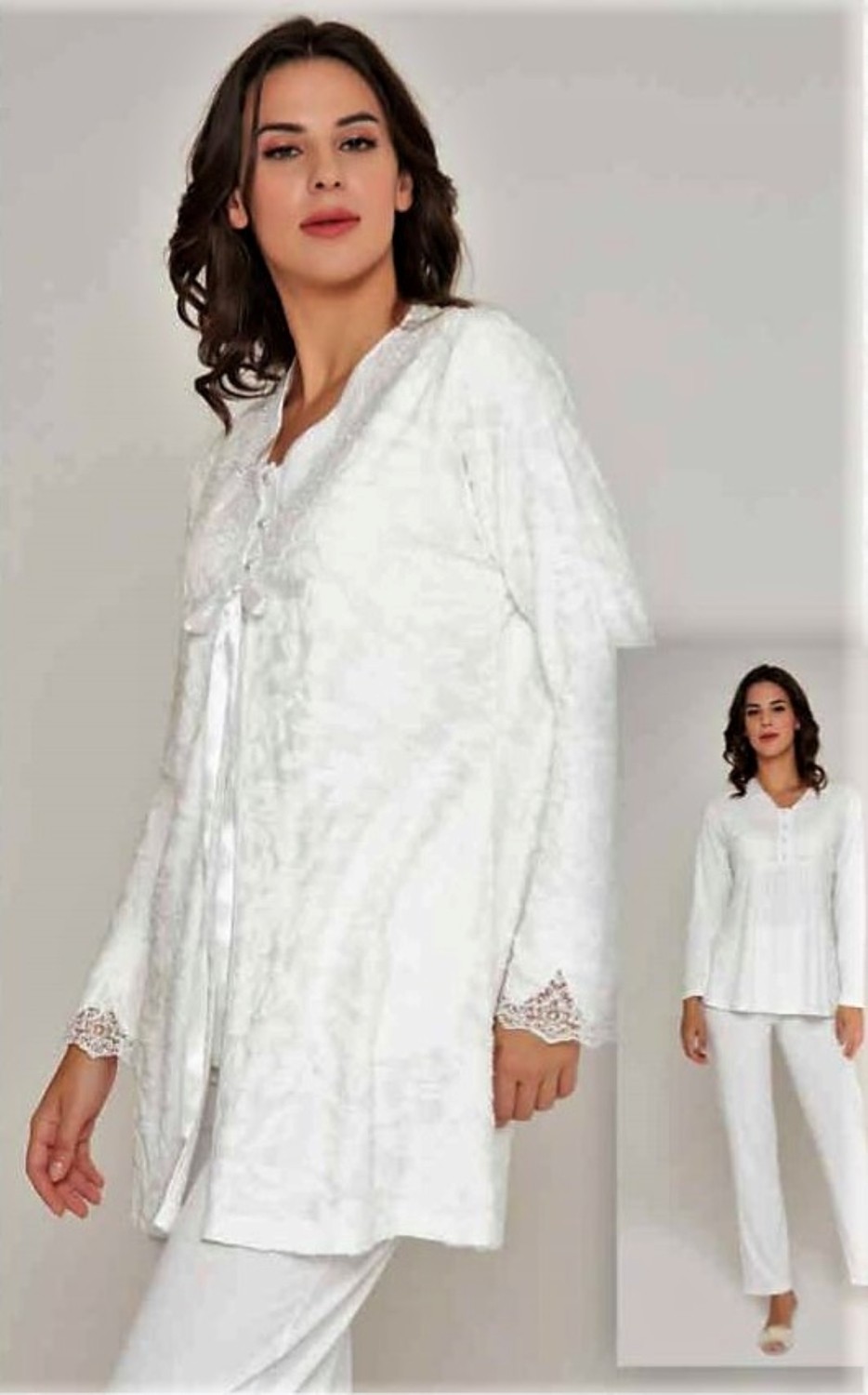Marilyn Sabahlıklı 3'iü Lohusa Pijama Takımı Ekru