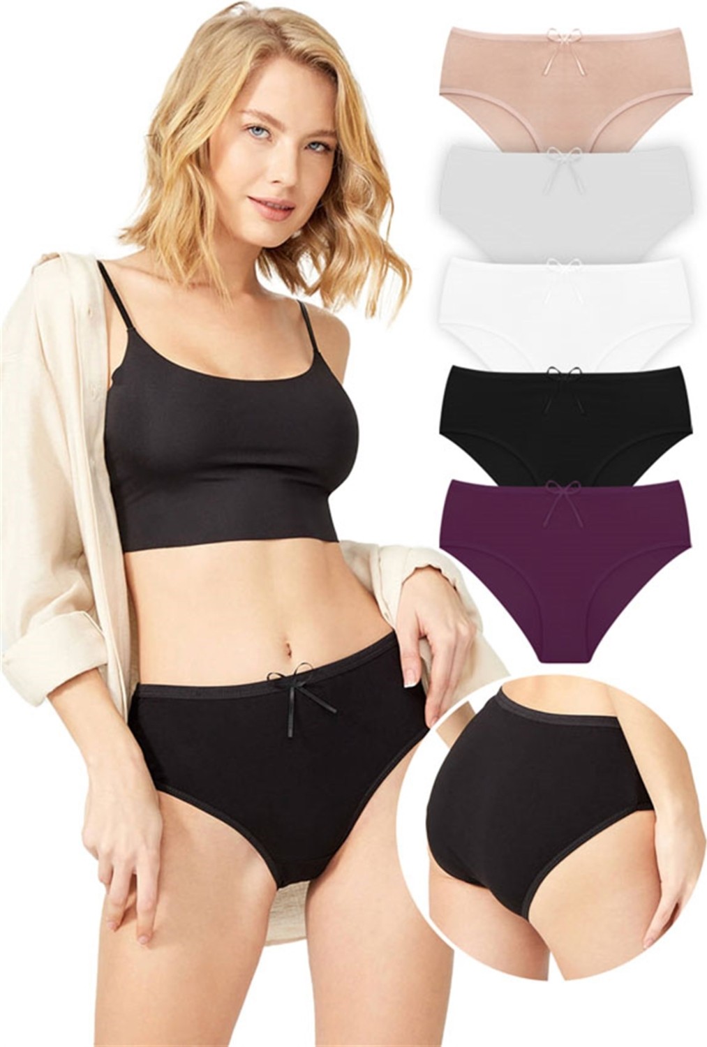 Cottonhill Basic Klasik Pamuklu Geniş Kenarlı Bato Külot 5'li Paket