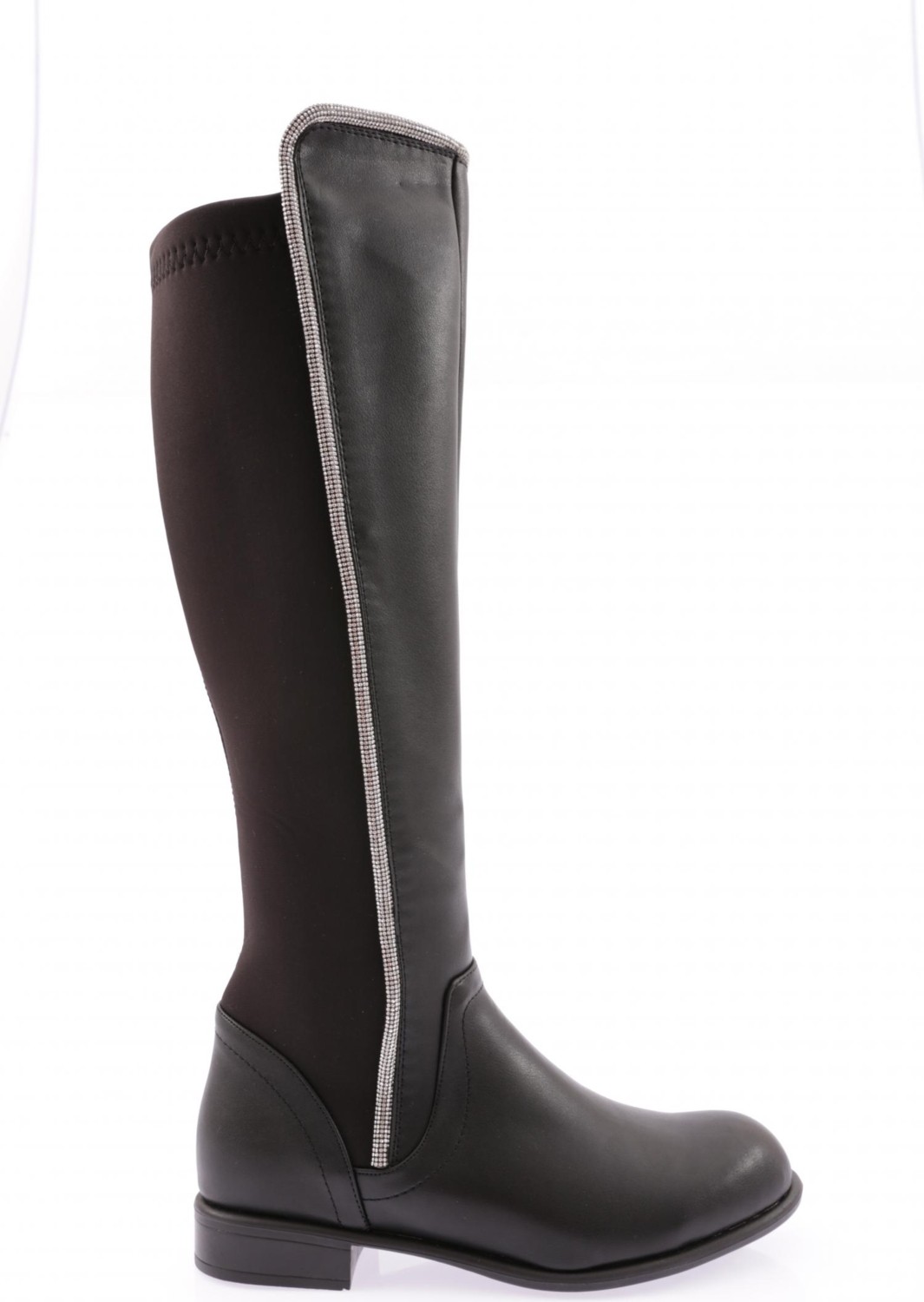 DGN 508-22K Kadin Arkasi Stretch Yan Taşli Şerit Knee High Flats Çizme