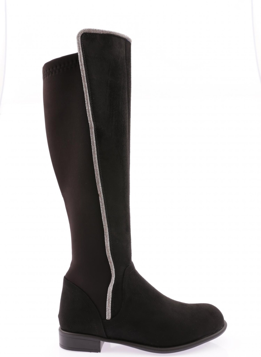 DGN 508 Kadın Arkası Stretch Yan Taşlı Şerit Knee High Flats Çizme