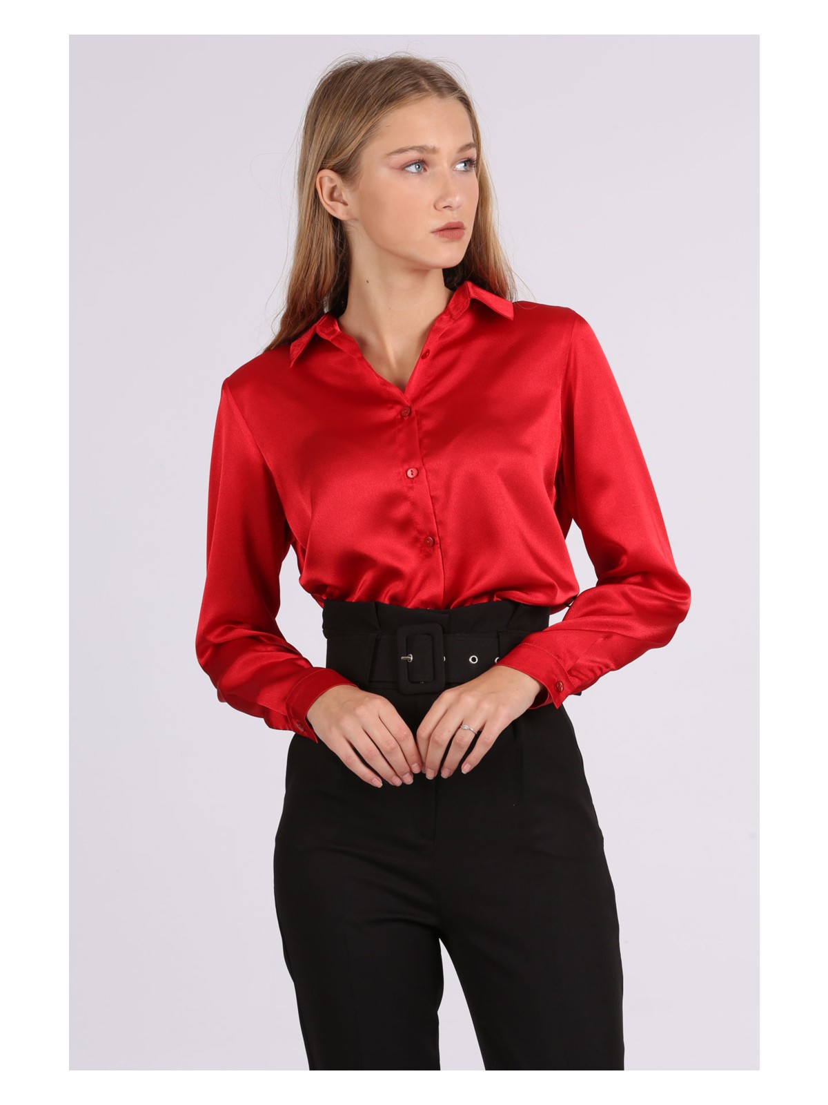 Bigdart 3964 Hafif Dökümlü Saten Gömlek - Y. Mor - Görsel 3