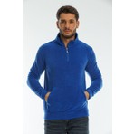 Slazenger SOLID IN Erkek Fermuarlı Dik Yaka Cepli Saks Mavi Polar