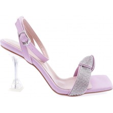 DGN 5162-23Y Kadın Burgulu Silver Taşlı Bilekten Bağli Topuklu Ayakkabı