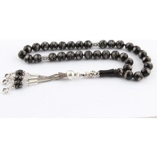 Takı925 925 Ayar Gümüş Püsküllü ve Işlemeli Oltu Taşlı Tesbih