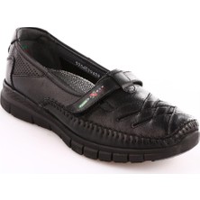 Forelli 29429-G Kadın Siyah Deri Comfort Ayakkabı