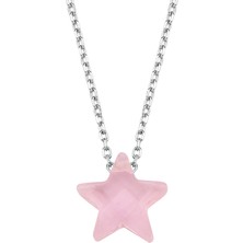 Altın Sepeti Gümüş Pembe Fasetli Taş Yıldız Kolye