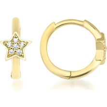 Kairos Jewelry 14 Ayar Altın Taşlı Yıldız Mini Halka Küpe KRS070-14GRZ