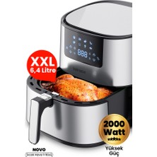 Goldmaster Novo 2000 Watt Yüksek Güç 6,4 Litre Inox Geniş Xxl Dokunmatik Airfryer Yağsız Sıcak Hava Fritözü