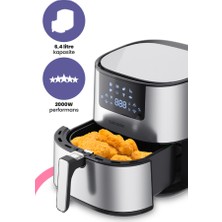 Goldmaster Novo 2000 Watt Yüksek Güç 6,4 Litre Inox Geniş Xxl Dokunmatik Airfryer Yağsız Sıcak Hava Fritözü