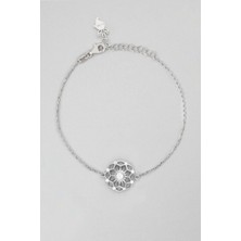 So CHIC Yaşam Güneşi 18 Ayar Beyaz Altın Kaplama 21 cm Gümüş Zincir Bileklik