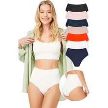 COTTONHILL Yüksek Bel Basic Lazer Kesim Bikini Külot 7'li Paket