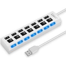 Valkyrie 7 Portlu 2.0 USB Hub Çoklu USB Çoklayıcı Splitter Power Tuşlu Adaptör Beyaz