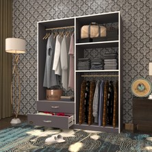 Kenzlife giysi dolabı şemsettin 175*120*40 gri gardırop 2 çekmeceli