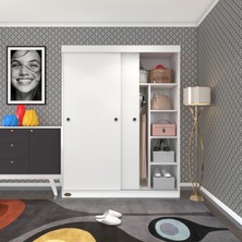 Kenz Life Kenzlife Modern Tasarımlı 2 Kapaklı Sürgülü Gardırop Beyaz Suntalam Malzemeden 140 cm