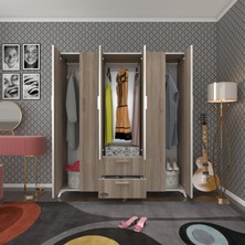 Kenzlife gardırop 6 kapaklı kapılı 2 çekmeceli glayör 168*150*42 crd ayaklı gardolap dolap