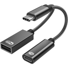 Nanlly USB Otg Adaptörü Örgülü Naylon Kordon Pd 60W Şarj Kablosu Otg Bağlantı Noktası ve Dişi Siyah (Yurt Dışından)