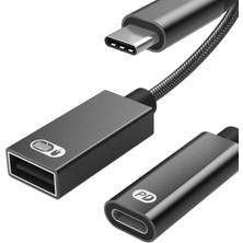 Nanlly USB Otg Adaptörü Örgülü Naylon Kordon Pd 60W Şarj Kablosu Otg Bağlantı Noktası ve Dişi Siyah (Yurt Dışından)