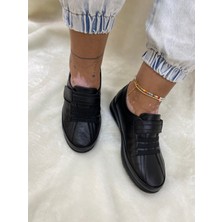 Voyager Gerçek Deri Ortopedik Cırtlı Önü Lastikli Siyah Kadın Ayakkabı (7679) - Siyah - 38 - ST00698-SİYAH-38