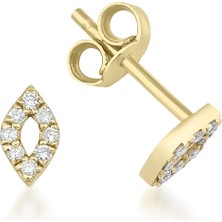 Kairos Jewelry 14 Ayar Altın Taşlı Minimal Markiz Çivi Küpe KRS-K14-14GEZ2