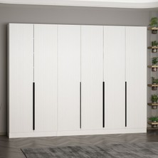 Minar Kale 210 cm 6 Kapaklı 4b Raf Portmanto Beyaz Mebran Çizgili Beyaz