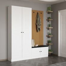 Minar Kale Dekor Panel 2 Kapaklı 2b Raf Portmanto + Ayakkabılık Minderli Beyaz Mebran Ilkbahar Beyaz