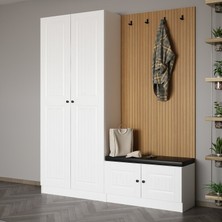 Minar Kale Dekor Panel 2 Kapaklı 2b Raf Portmanto + Ayakkabılık Minderli Beyaz Mebran Ilkbahar Beyaz