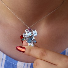 Turkuaz Taşlı Sevimli Fil Gümüş Kolye