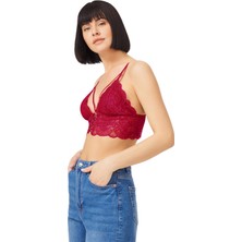 Cottonhill Bordo Dantelli Ince Askılı Kaplı Üçgen Kadın Bralet Büstiyer